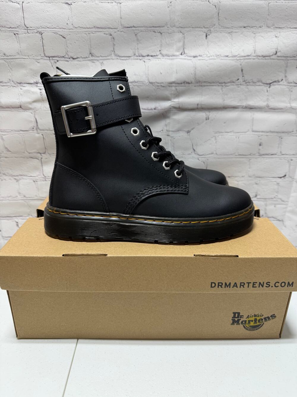 Dr. Martens Zavala ALT Black Hydro Leather Buckle Combat Boots Women’s 8 NIB